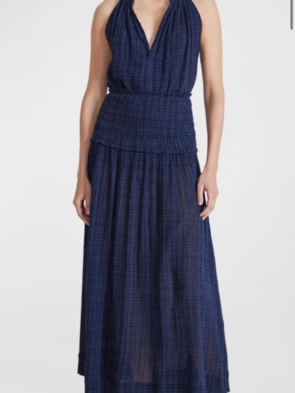 Apiece Apart Lippart Navy Smocked-Waist Maxi dress